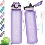 AOHAN Water Bottle 1L with Leak Proof Flip Top Lid, BPA Free Sport Drinking Bottle with Straw, Dishwasher Safe Water Bottle Non-Toxic Water Jug with Carrying Strap