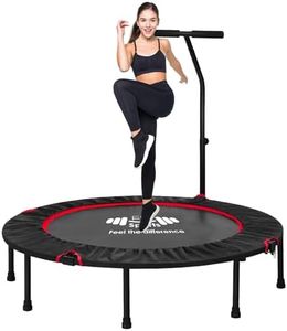 FK Sports 40"/48" Foldable Fitness Mini Trampolines, Rebounder Trampoline for Adults, Indoor Trampoline with Adjustable Handle for Body Exercise Workout, Max Load-140KG (40 With T Bar Handle)