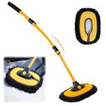 15° Curved Car Cleaning Brush with Telescopic Handle, Microfiber Car Wash Mop with 2 Replaceable Mop Head and 43" Aluminum Alloy Handle, Car Wash Brush with Long Handle for Truck Camper SUV Caravan