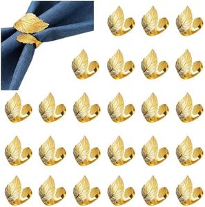 Gold Napkin Rings Set of 50, Bright Golden Leaf Napkins Rings Holders