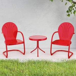 EFURDEN Outdoor Bistro Set, Patio Retro Metal Chairs, Patio Porch Furniture Set 3 Pieces for Pool, Garden, Deck,Balcony, Red