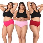 Adira | 4XL-10XL Cotton Panties for High Waist | High Waist Panty with Full Coverage | Inside Elastic - No Elastic Exposure to Skin | Plus Size | Pack of 3 | Light Pink, Maroon & Dark Pink | 5XL