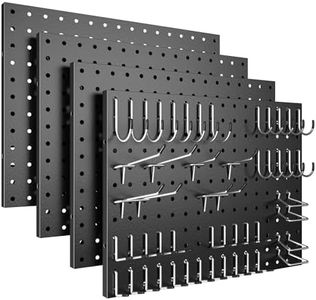 Spampur Peg Board, 4 Pack Metal Black Pegboard Panels with 50 Hooks