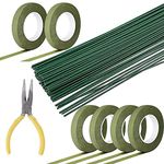 Floral Arrangement Kit, Green Floral Wire 6 Rolls Floriculture Paper Tapes & 15 Inch Floral Stem Wire for Bouquet Stem Wrap Florist