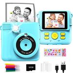 GKTZ Instant Print Camera - 1080P HD Instant Print Photo - Christmas Birthday Gifts for Age 3-12 Girls Boys - Kids Portable Toy with 3 Rolls Photo Paper, 5 Color Pens, 32GB Card - Blue