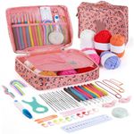 Mustry 59 Pcs Crochet Kit for Beginners, Knitting Supplies Set with Hooks, Yarn, Patterns, Tools & Storage Bag for DIY Crafts, Home Décor, Starter Complete Crocheting Accessories Gift Set for Adults