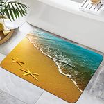 YISUMEI Starfish Bathroom Rugs Non Slip Washable Beach Waves Bath Mat Small Rubber Backed Floor Mat 17"x24"