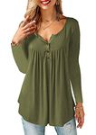 Beluring V Neck Top Women Long Sleeve Ruffle Button up Tunic Tops Shirts Army Green M