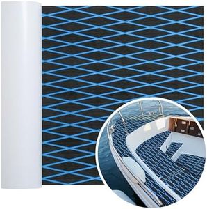 Houseables Boat Flooring EVA Foam, Marine Decking, Self Adhesive Sea Deck Mat, 94.5”x35.4”, Black & Blue, Diamond Pattern, Faux Teak Sheet, Non Slip Floor Material for Boats, Yacht, Pontoon, Kayak, RV