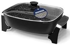 Elite Gourmet EG6203 Extra Deep 16"x13"x3.2" (10.5Qt.), Pour Spout, Dishwasher Safe, Marbled Non-stick Electric Skillet with Vented Glass Lid, Adjustable Temperature, Black