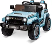 Hetoy 12V Kids Ride On Truck Car, w/Parent Remote Control, Twin 35W Motors, 3 Speeds, LED Lights, Music & Horn, Spring Suspension, Kids Electric Vehicles Toy, 3-5 Years Old Boy Girl Gift - Blue