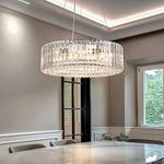 WIAONE Lingkai Modern Round Crystal Chandelier, 19.7 in 6-Light Luxury Crystal Pendant Light Fixture E12 Bulb Semi Flush Ceiling Crystal 60W Adujustable Hanging Core Light Chrome