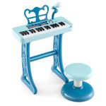 COSTWAY 37-Key Kids Piano, Toddler Electronic Keyboard with Stool, Microphone, Detachable Legs, Music Stand, Recording & Replay Function, Musical Instrument Toy for Boys Girls (Blue)