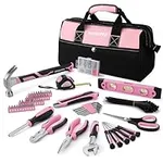WORKPRO Pink Tool Kit, 263-Piece Home Repairing Tool Set with Wide Mouth Open Storage Bag, Household Tool Kit - Pink Ribbon