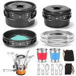 Odoland Camping Cookware Set with Stove Cookware Pan Cup Plates Folding Cutlery Gavette for 1-2 People Lightweight and Compact for Camping Trekking Picnic Hiking