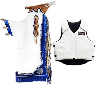 HILASON Bull Riding Pro Rodeo White Leather Protective Vest & Chaps Combo | Bull Riding Chaps | Leather Vest | Chaps for Women and Men | Unisex Western Chaps and Vest