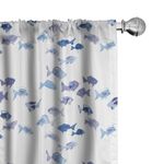 Ambesonne Animal Window Curtains Pack of 2, Little Fishes Watercolors Ocean Underwater Life Marine Theme Art, Lightweight Set with Rod Pocket, 4 Panels of - 28" x 95", Blue