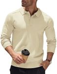 COOFANDY Mens Sweater Polo Shirts Long Sleeve Knitted Jumpers Pullover Winter Thermal Casual Regular Fit Soft Sweatshirts Solid Color Cream Color L