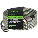 GearIT 4K HDMI Cable, (1-Pack / 10ft / 3m) High-Speed HDMI 2.0b, 4K 60hz, 3D, ARC, HDCP 2.2, HDR, 18Gbps - Nylon Braided Cord