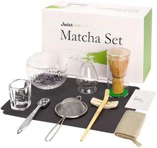 Joiish 10-Pcs Matcha Whisk Set Kit, Whisk and Bowl with Spout & Measuring Spoon & Cup, Japanese Matcha Tea Making Tools, Transparent Textured Glass