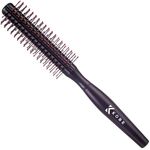 Kobe Professional Black Quiff Roller Round Hair Brush with Red Rubber Grip Handle - Slick Back Hair Brush, Curly Hair Brush Ideal round hair brush for men and Barbers