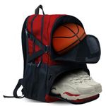 Basketball Backpack, Waterproof basketball bag with Large Shoe and Ball Compartment, Backpack for Women Men, Sports Equipment Bag for Soccer, Volleyball, Gym, Outdoor, Travel, 30L, Red