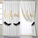 BlessLiving Eyelash Print Window Curtains Gold White Living Room Curtains Girls Cute Eyes Bedroom Accessories,1 Panel,42" W x 96" L, Grommet