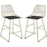 HOMCOM Set of 2 Bar stools Modern Counter Height Wire Metal Bar chairs for Kitchen, Bar Counter, Gold