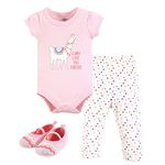 Little Treasure Baby Cotton Bodysuit, Pant and Shoe Set, Llama Love, 3-6 Months