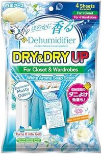 ドライ&ドライUP (DRY&DRY UP JAPAN) Hanging Moisture Absorber for Closet & Wardrobe, Closet Dehumidifier Sheets for Clothes Storage, Clean Fresh Soap Scent, Humidity Control, 4 Sheets