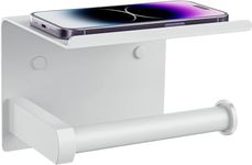 Tindbea Toilet Paper Holder with Phone Shelf, Wall Mount Toilet Tissue Roll Holder (White)