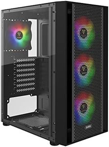 GAMDIAS ATX Mid Tower Gaming Computer PC Case with Side Tempered Glass, 4X 120mm ARGB Case Fans and Sync with 5V RGB Motherboard and Excellent Airflow