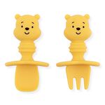 Bumkins Utensils, Disney Silicone Chewtensils, Baby Fork & Spoon Set, Training Utensils, Baby Led Weaning Stage 1 for Ages 6 Months+ Winnie The Pooh