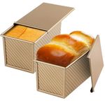 Beasea Pullman Loaf Pan 2 Pack, 1 lb Non-Stick Bread Pan with Lid Carbon Steel Gold Toast Box Mold With Cover For Bakeware Bread, Baking Tools for Oven Baking