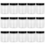 Keketin 15 Pack Round 8oz Plastic Jars with Black Lids,Refillable PET Clear Storage Jars for Slime Making,Cosmetic,DIY Crafts,Kitchen Storage