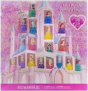 Disney Princess - Townley Girl Castlebox Non-Toxic Peel-Off Water-Based Natural Safe Quick Dry Nail Polish | Gift Kit Set for Kids Tweens Girls, First Princess | Opaque Colors, Ages 3+ (18 Pcs)