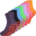 7 Pairs Kids Non Slip Socks Anti Skid Mid Calf Trampoline Socks for Toddler Boys Girls, Multicolor