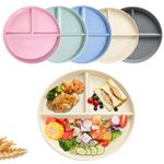 LRUUIDDE Unbreakable Divided Dinner Plate Set of 5, Wheat Straw Plates BPA Free 9 Inch, Portion Control Plate Healthy Eating & Bariatric Diet Divided Plates, Dinner Diet Plates for Kids