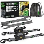 Rhino USA Retractable Ratchet Straps (2-Pack) - 2.5cm x 3m (540kg Break Strength) - Heavy Duty Auto Self-Retracting Tie Down Straps for Truck, Cargo Trailer, Motorcycle, Bike & More - Gray
