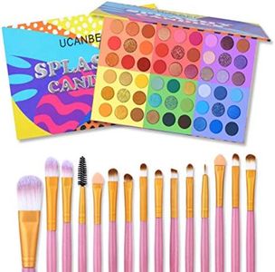 Kit de maquillaje de sombra de ojos, 54 colores de paleta de sombra de ojos y 15 pinceles de maquillaje, paleta de maquillaje de ojos mate con brillo 6 en 1 con juego de pinceles