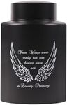 Dioeta Medium Urns for Human Ashes Up to 60 Cubic Inches Medium Sized Urns for Ashes Adult Male Female Keepsake Cremation Urns for Ashes Stainless Steel (Angel Wings, Black)