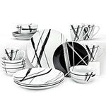 ZYAN 16 Piece Round Dinnerware Sets, Black and White Metro Stoneware Dish Sets, Dishwasher Safe Plates and Bowls Sets for 4