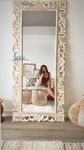 A.M INTERNATIONAL Wooden Mirror Frame for Wall Decoration | Wall Mirror for Bedroom| 6x3 Feet, Wall Mount| Mango Wood, (Without Mirror) (White Distress, 5x2.5)