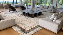 PRISTINE IMPERIAL Border & Ground Tufted Carpet for Hall Room,Dining Table 5x7 Feet B1 Silver Grey Gold Color (Anti-Slip) Carpet Silk Carpet 0.5 Inch Pile