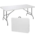 SUPER DEAL 6FT Folding Picnic Table for Outdoor, Portable Fold-in-Half Plastic Dining Picnic Party Table with Carrying Handle