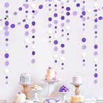 46 Ft Purple and White Circle Dots Garland Lavender Hanging Paper Polka Dot Streamer for Birthday Anniversary Engagement Wedding Baby Bridal Shower Valentine Day Lilac Theme Party Decorations Supplies