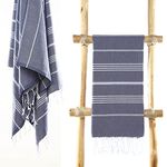 CACALA Pure Series Turkish Bath Towels – Traditional Peshtemal Design for Bathrooms, Beach, Sauna – 100% Natural Cotton, Ultra-Soft, Fast-Drying, Absorbent – Warm, Rich Colors with Stripes Dark Blue