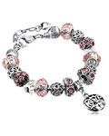 Young & Forever Gift Charismatic Charms Pink Murano Glass Crystal Bead Cubic Zirconia Sterling Silver Love Heart Charm Bracelets for Women/Girls Everyday Fashion Jewelry