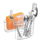 iDesign Plastic Kitchen Sink Saddle Protector Caddy, Flatware, Silverware, Utensils Organizer and Sponge Holder, 6" x 6.5" x 5.5" - Clear