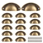 Yibaijia 16 Pcs Shell Cup Handles, Vintage Drawer Pull Handles, Semi Circle Retro Kitchen Cupboard Door Handles and Knobs, Furniture Cabinet Dresser Door Knobs Handles with Screws-Bronze